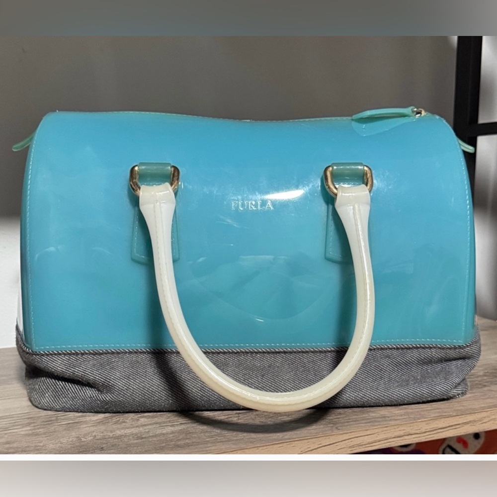 Furla Aqua and Gray Satchel